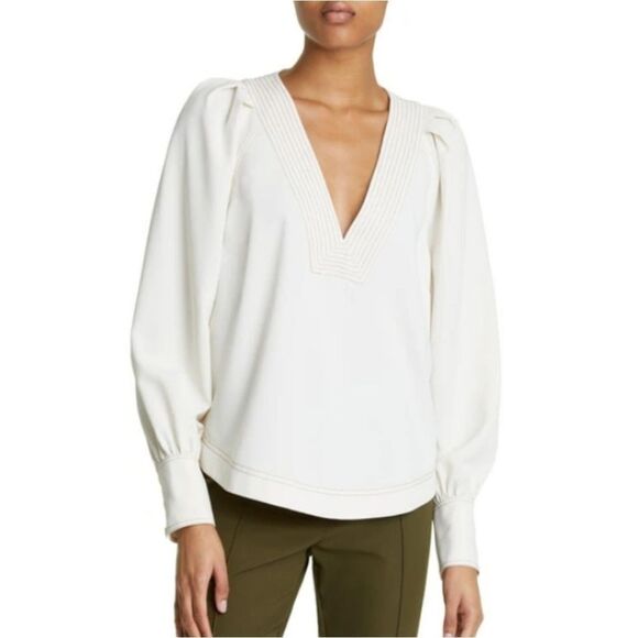 Veronica Bears Osler Pleated-Shoulder V-Neck Top size 0 - Picture 1 of 7